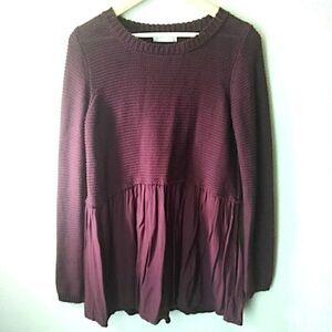 Anthropologie Peplum Sweater Altar'd State Burgundy Top, Size Small‎